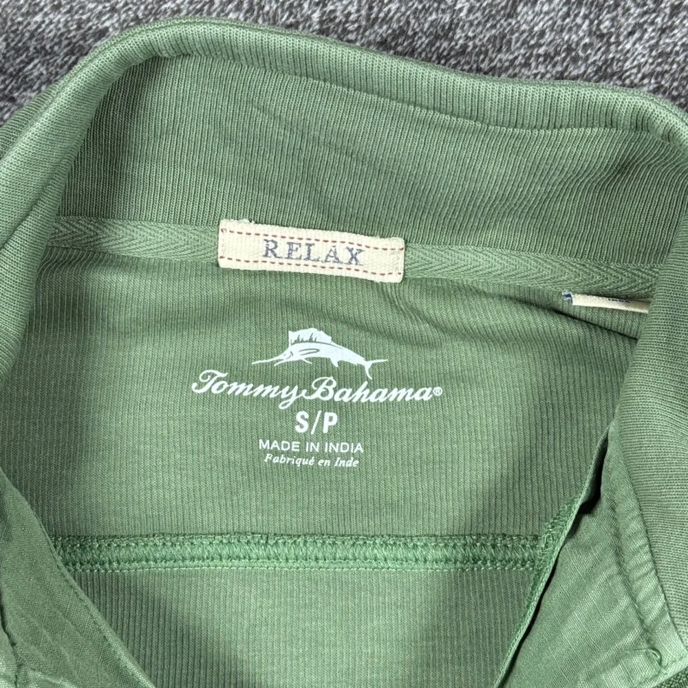 Tommy Bahama Relax Mens Small Sage Green 100% Cotton Ribbed Quarter Zip Pullover